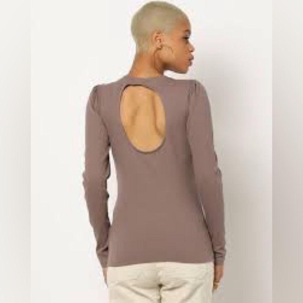 GAP Taupe Ribbed Long Sleeve Top with Open Back Size Small